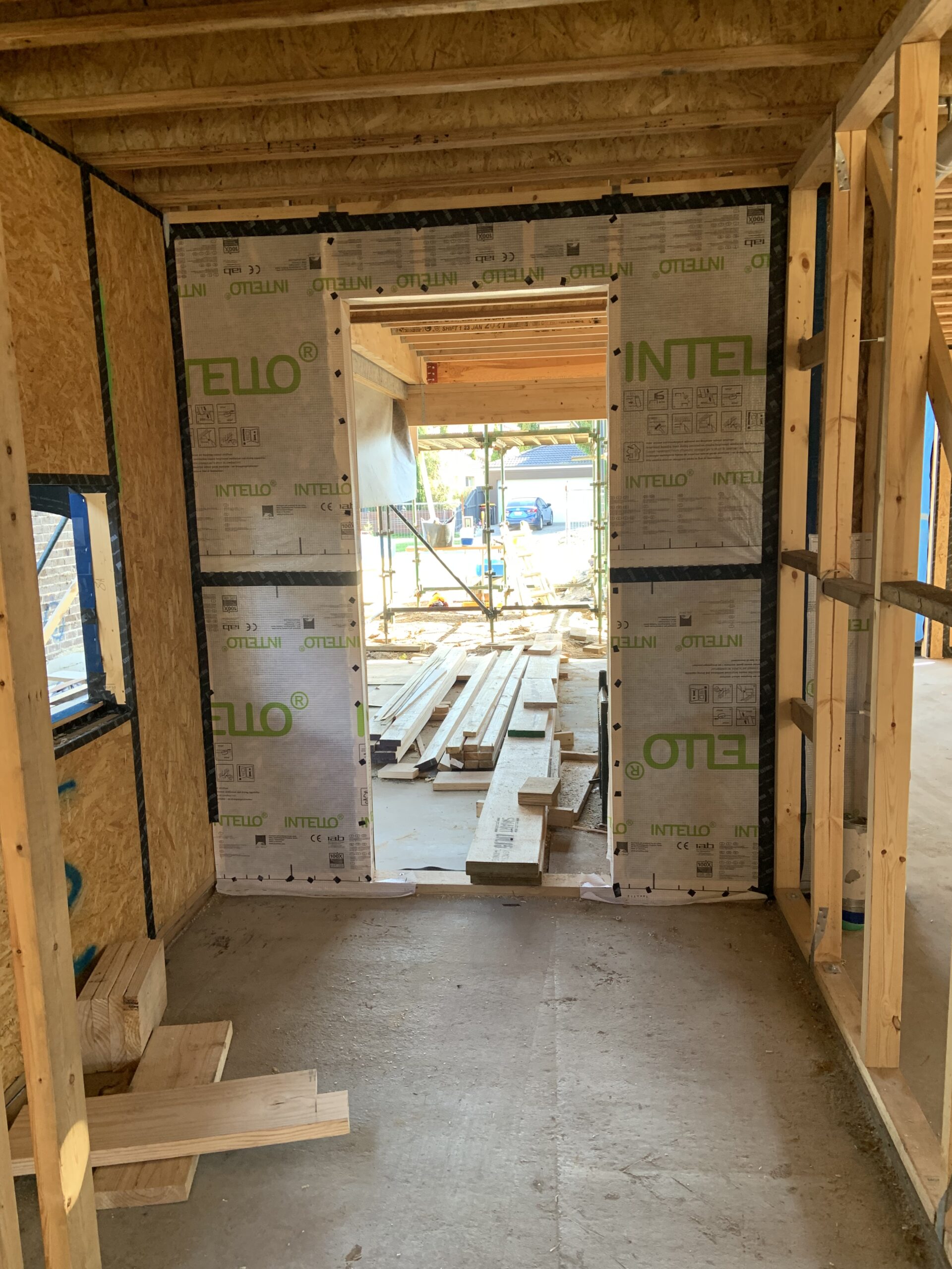passive house under construction, air-tightness layer