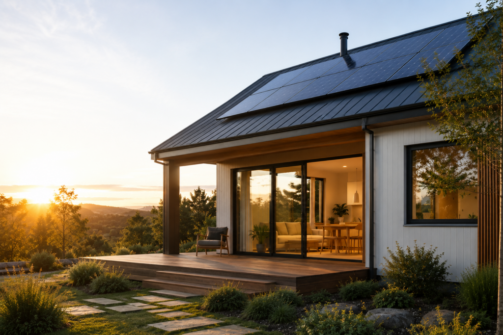 Passive house energy savings keep this living room comfortable without heating or cooling
